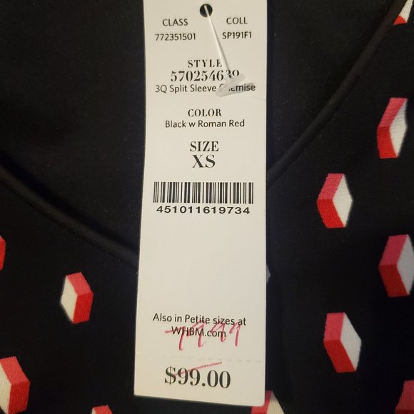 NWT WHBW Black w/ Red and Pink 3D Design Dress w/ Split Bell Sleeve Size XS - Picture 12 of 12